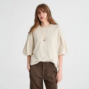 Madewell Heather Natural Puff-Sleeve Sweatshirt Tee, M, NWT, Core, Boho